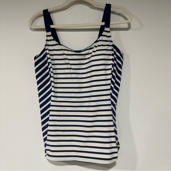Lands’ End Navy Cream Striped Tankini Top 14 Nautical Swimsuit - Picture 1 of 4